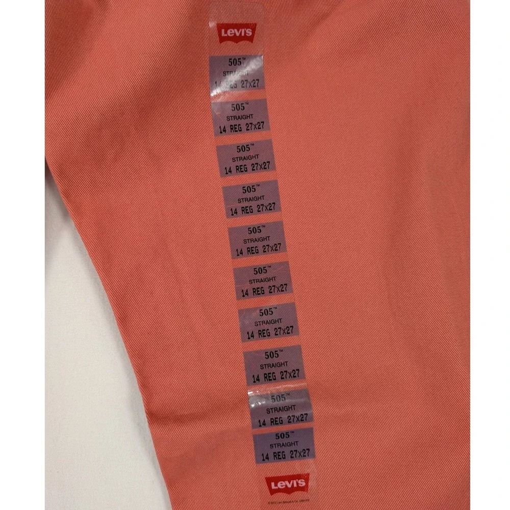 NWT Levi's 505 Jeans Boys 14 Reg 27x27 Salmon Pink Denim Straight Bootcut Cotton